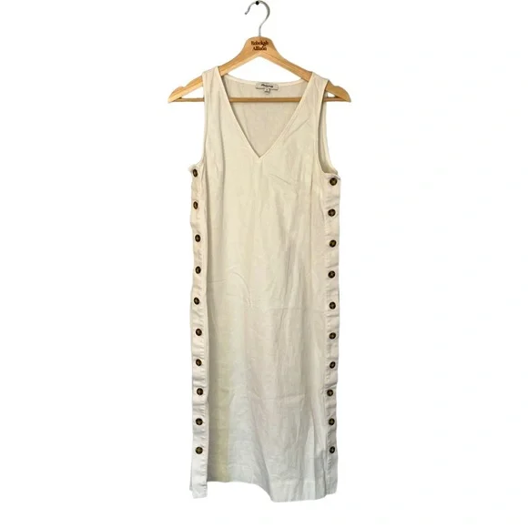 Madewell Linen & Cotton Side Button Midi Dress In Lighthouse White SIZE XS - Picture 5 of 14